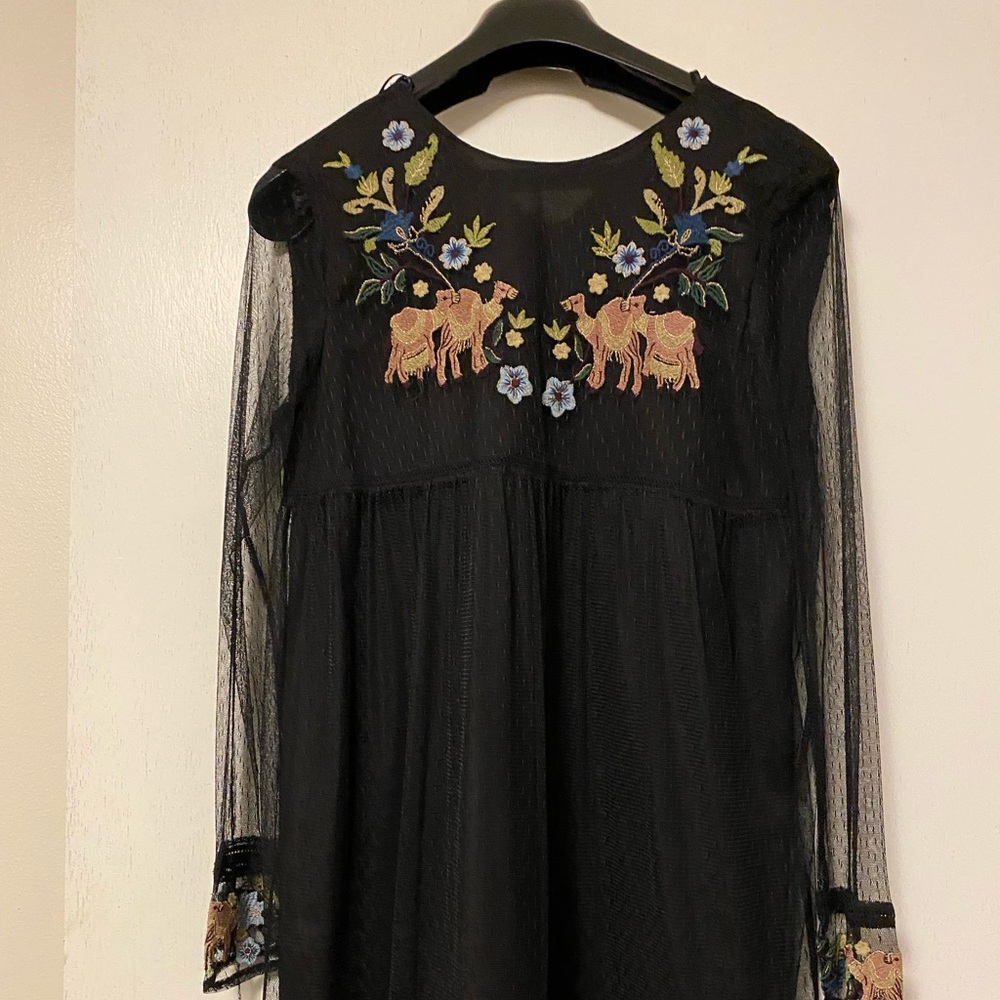 Zara embroidered semi sheer dress